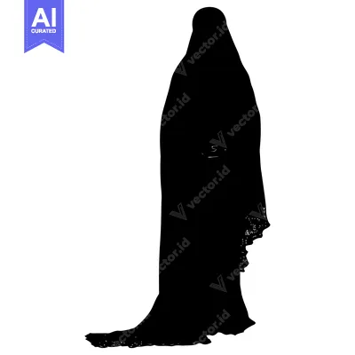 Silhouette of a Woman Wearing a Long, Flowing Dress and a Headscarf