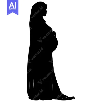Aset desain premium: Silhouette of a Pregnant Woman in a Hijab