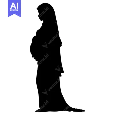 Aset premium populer: Silhouette of a pregnant woman in a hijab