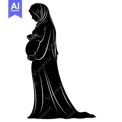 Aset desain premium: Pregnant Woman in Hijab Silhouette