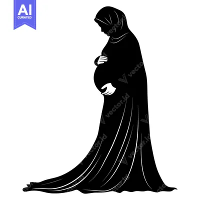Aset desain premium: Silhouette of a Pregnant Woman in a Hijab
