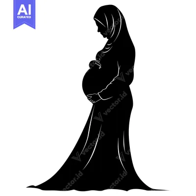 Aset desain premium: Silhouette of a Pregnant Woman Wearing a Hijab