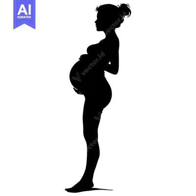 Aset desain premium: Silhouette of a Pregnant Woman Standing with Her Hands on Her Belly