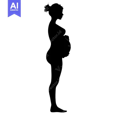 Aset desain premium: Silhouette of a Pregnant Woman Standing in Profile