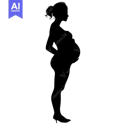 Aset desain premium: Silhouette of a Pregnant Woman Standing in Profile