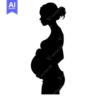 Aset desain premium: Silhouette of a Pregnant Woman with Her Hand on Her Belly