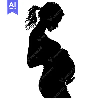 Premium design asset: Silhouette of a Pregnant Woman with a Ponytail