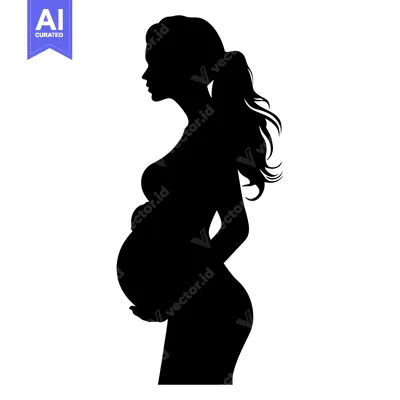 Aset desain premium: Silhouette of a Pregnant Woman with Long Hair in a Side Profile