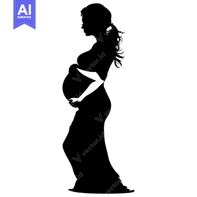Aset desain premium: Silhouette of a Pregnant Woman in a Flowing Dress