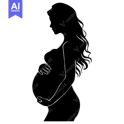 Aset desain premium: Silhouette of a Pregnant Woman with Long Hair