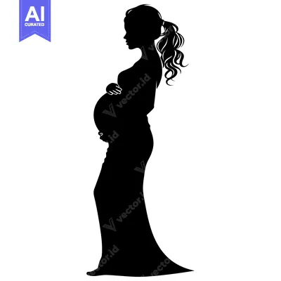 Silhouette of a Pregnant Woman in a Dress with Her Hair in a Ponytail