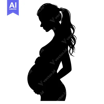 Aset premium populer: Silhouette of a pregnant woman with a ponytail