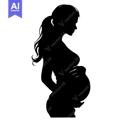 Aset desain premium: Silhouette of a Pregnant Woman Holding Her Belly
