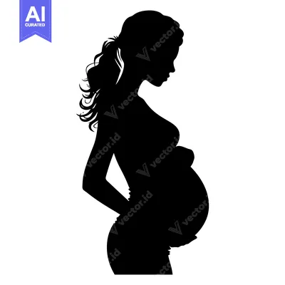 Aset desain premium: Silhouette of a Pregnant Woman with Hand on Belly