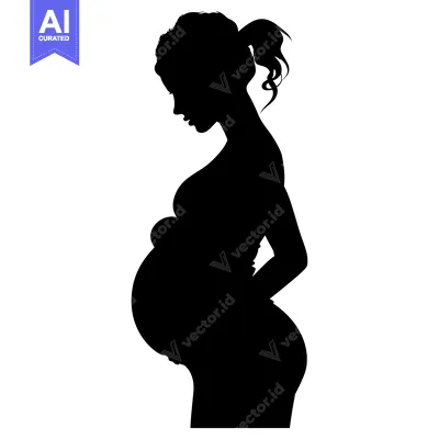 Aset desain premium: Silhouette of a Pregnant Woman with a Ponytail