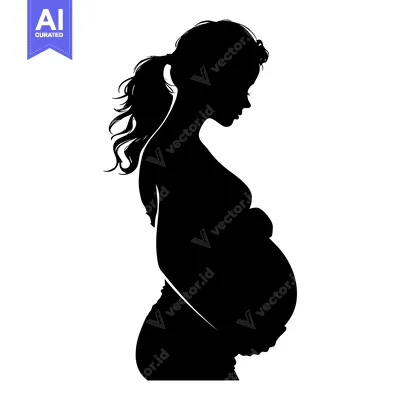 Aset premium populer: Silhouette of a Pregnant Woman with a Ponytail
