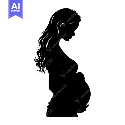 Aset desain premium: Silhouette of a Pregnant Woman Holding Her Belly