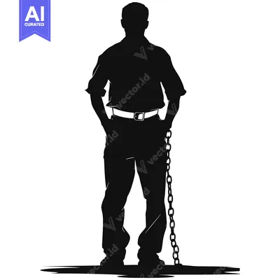 Aset desain premium: Silhouette of a man standing with a chain hanging from his waist