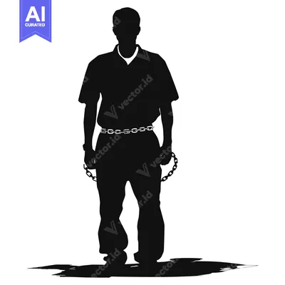 Silhouette of a Man in Chains, Standing with Arms at His Sides
