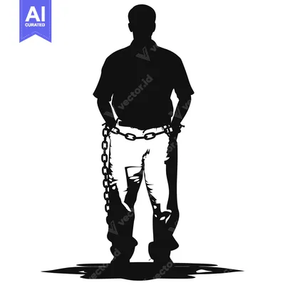 Aset desain premium: Silhouette of a Man Chained at the Waist