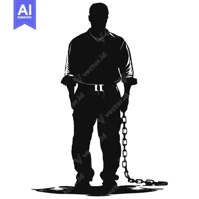 Aset premium populer: Silhouette of a Man in Chains, Standing and Looking Forward