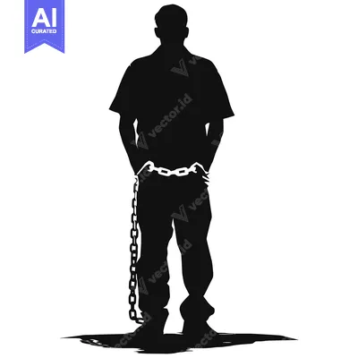 Aset desain premium: Silhouette of a Man Shackled with Chains Around His Waist
