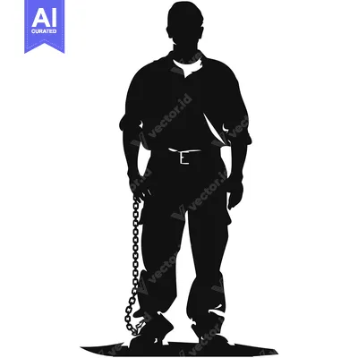 Aset desain premium: Silhouette of a Person Chained at the Ankles