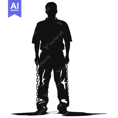 Aset desain premium: Silhouette of a man standing with chains on his legs