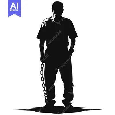 Silhouette of a Man with Chains Around His Ankle