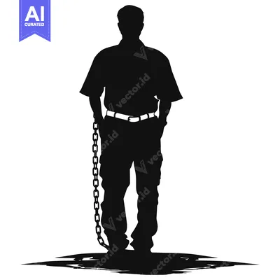 Aset desain premium: Silhouette of a Man Chained at the Feet
