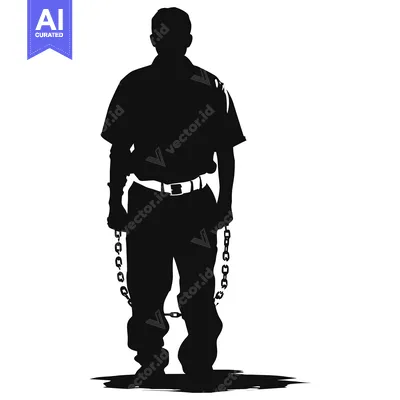 Silhouette of a Man in Chains, Standing With His Back to the Viewer