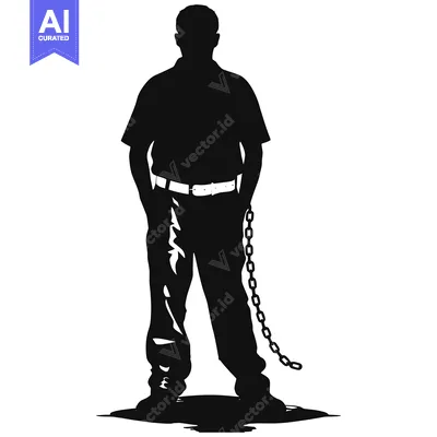 Aset desain premium: Silhouette of a Man with a Chain Around His Ankle