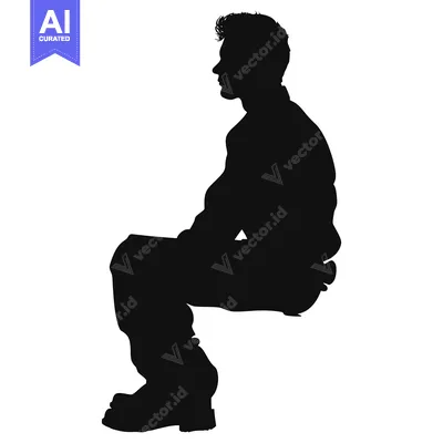 Aset desain premium: Silhouette of a Man Sitting with His Legs Crossed
