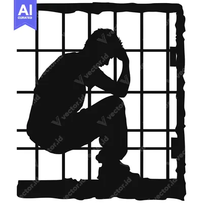 Aset premium populer: Silhouette of a Man Sitting in a Cage, Head in Hands