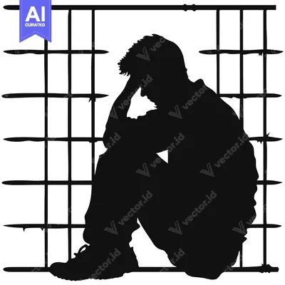 Silhouette of a Person Sitting in a Cage