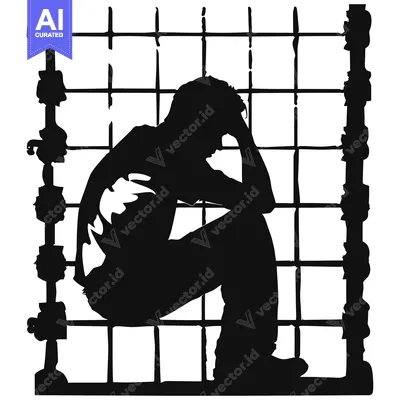 Aset premium populer: Silhouette of a Person Sitting in a Cage, Head Down in Despair