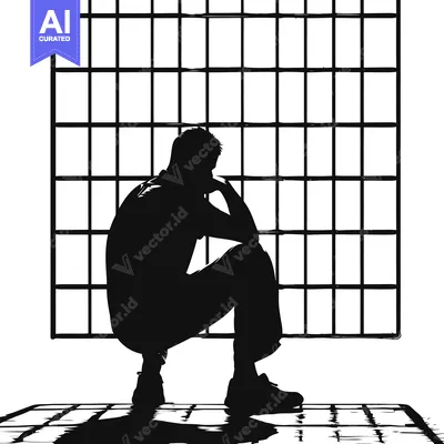 Popular premium asset: Silhouette of a Man Sitting Before a Window with Bars