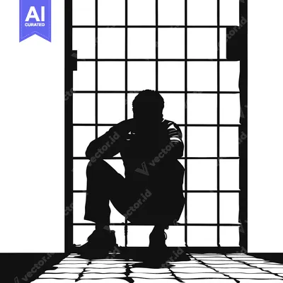 Silhouette of a Person Sitting Before a Gated Entrance