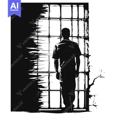 Aset premium populer: A lone figure stands silhouetted against a barred window, facing away