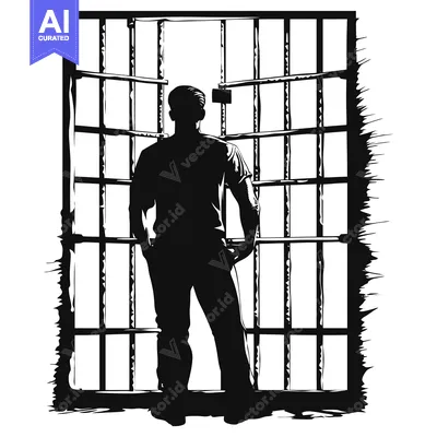 Silhouette of a Man Standing Behind Bars