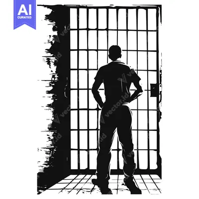 Silhouette of a Man Standing Before a Prison Gate