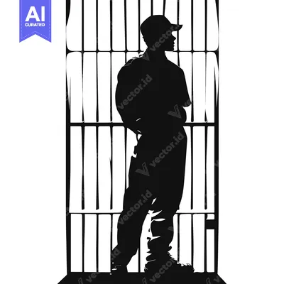 Aset desain premium: Silhouette of a Man Standing Behind Bars