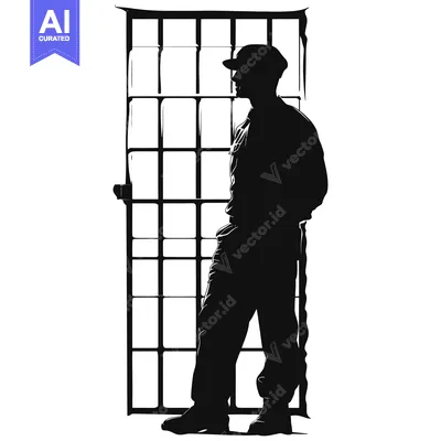 Popular premium asset: Silhouette of a Man Standing Before a Prison Gate