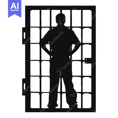 Aset desain premium: Silhouette of a Person Standing Behind Bars