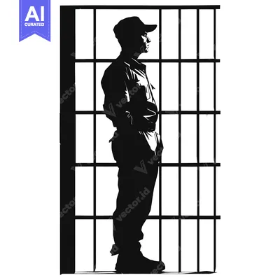 Premium design asset: Silhouette of a Man Standing Behind Bars