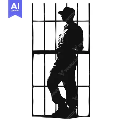 Aset premium populer: Silhouette of a Person in a Cap Standing by a Window with Bars