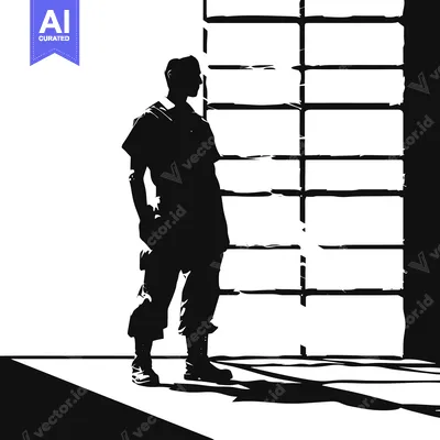 Aset desain premium: A Silhouette of a Man Standing Before a Window