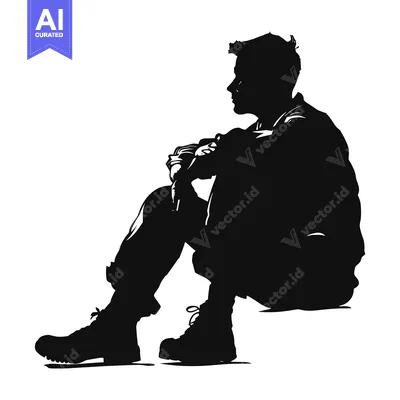 Premium design asset: Silhouette of a Seated Man in a Jacket and Boots