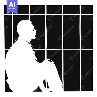Premium design asset: Silhouette of a Person Sitting in a Cell