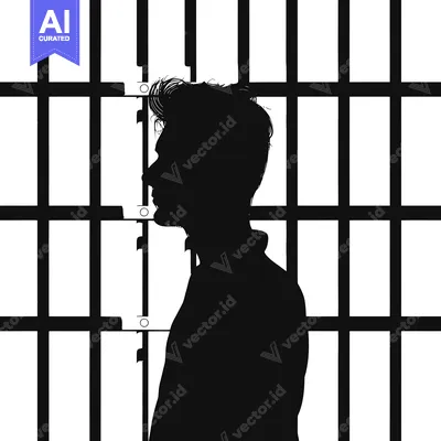 Aset desain premium: Silhouette of a Man Standing Behind Prison Bars